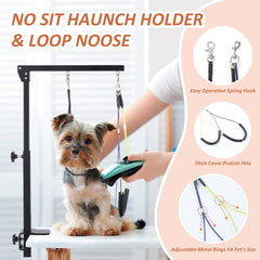 HIDOG dog grooming arm height adjustment helps fit small or medium dogs comfortably.