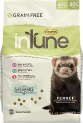 Higgins Intune Ferret 4lb bag highlighting grain-free formula for healthy skin and coat