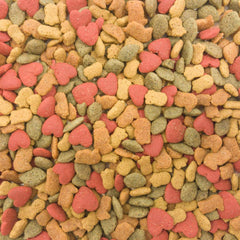 Higgins Intune Parrot pellets close-up highlighting texture and added DHA, Omega fatty acids, and probiotics