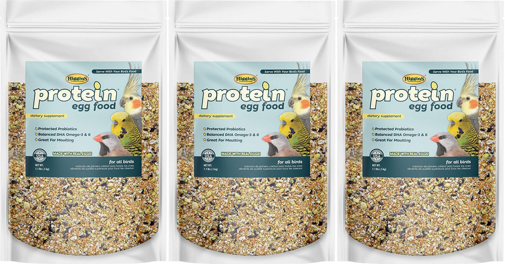 Higgins Protein Egg Food 3-pack 1.1 lb each, protein-rich blend for all birds