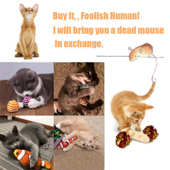 Highland Farms Select cat toys variety pack feathers and balls stimulate hunting behavior.