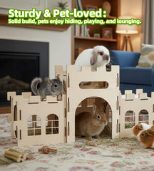 HIIMALEX split balcony bunny house angled shot showing two levels of exploration.