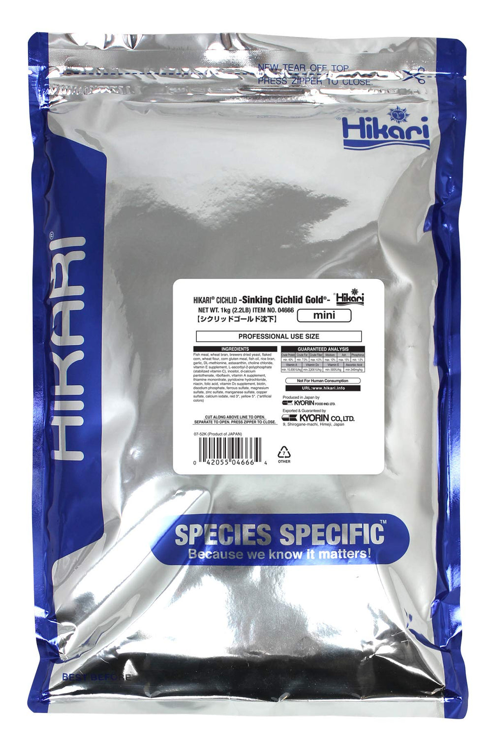 Hikari Cichlid Gold Pellets packaging showing premium sinking diet for color and health