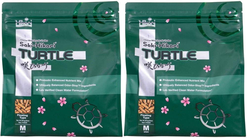 Hikari Saki turtle food 20oz pack 2 front view supports balanced turtle nutrition.