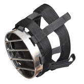 Hilason aluminum-framed cribbing muzzle shown for safe feeding and restraint.