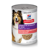Hill's Science Diet Sensitive Stomach & Skin can bowl shows a balanced meal for gentle digestion.
