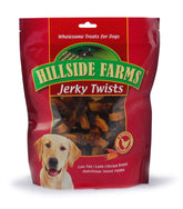 Hillside Farms chicken and sweet potato jerky twists close-up, ideal training reward.