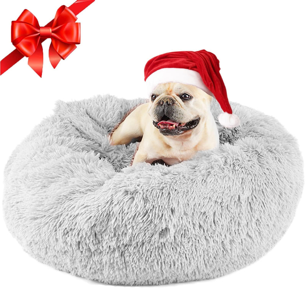 Himax donut dog bed blanket attached provides a private cozy retreat for anxious pets.