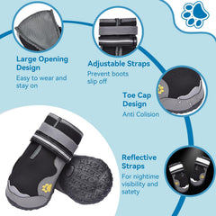 Hipaw dog booties adjustable straps reflective emphasize snug fit and night visibility