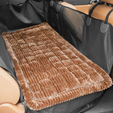 HiPetpy backseat dog bed mat in car with silicone backing keeps seat secure.