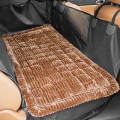 HiPetpy backseat dog bed mat in car with silicone backing keeps seat secure.