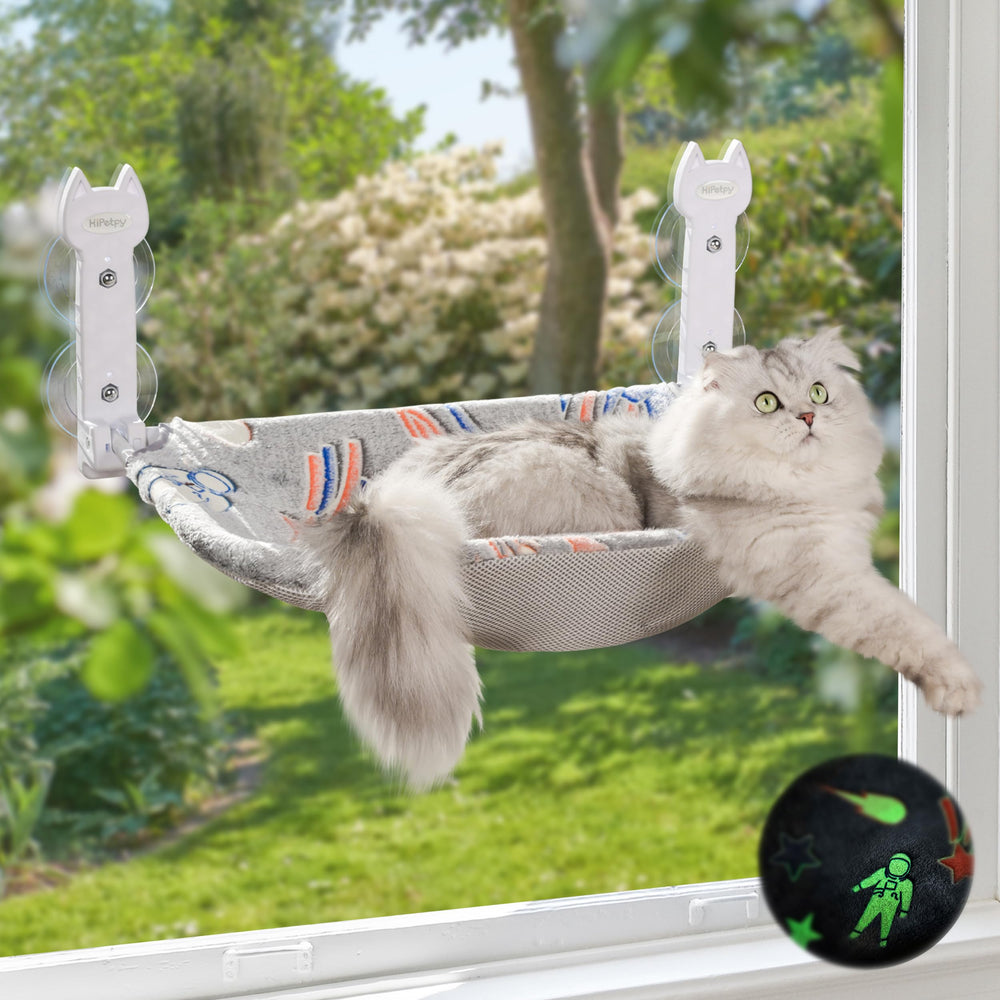 HiPetpy Cat Window Perch glow astronaut winter fabric glows softly for cozy winter lounging