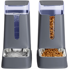 Hipidog cat food dispenser front view with detachable stainless bowls for easy, mess-free meals.