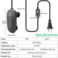 Hitop 100W: ventosas grandes para fijación estable en acuario