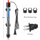 Hitop-Fish 300W heater side view highlights compact design fit for large tanks.