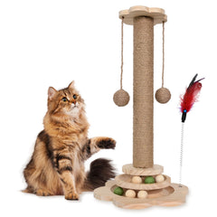 HivaolJoy Scratching Post 4in1 wooden design supports natural scratching for indoor cats.