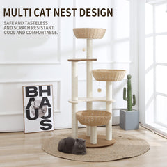 Hiyong cat tree left-side view highlights spacious platforms for lounging