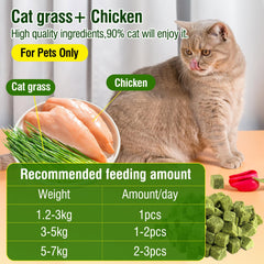 Hkpetie cat grass teething stick closeup reveals real chicken and fresh grass aroma.