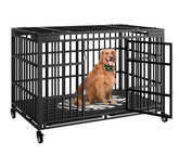 HMHTCT 54-inch heavy-duty dog crate with wheels enables easy movement and setup.