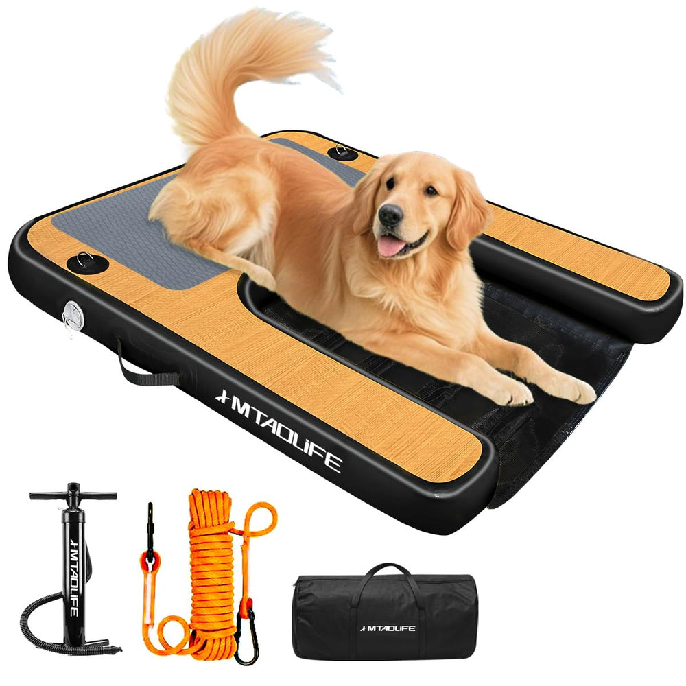 Hmtaolife inflatable dog ramp beside pool offers easy entry and exit.