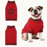Hó Pêng-iú dog sweater bright red front view shows cozy warmth for winter walks.