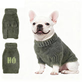 Hó Pêng-iú small dog furry pullover sweater green front view for warm, comfy outings.