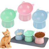 Hoemwarm elevated cat bowls green blue pink view promotes inviting meals for indoor cats.