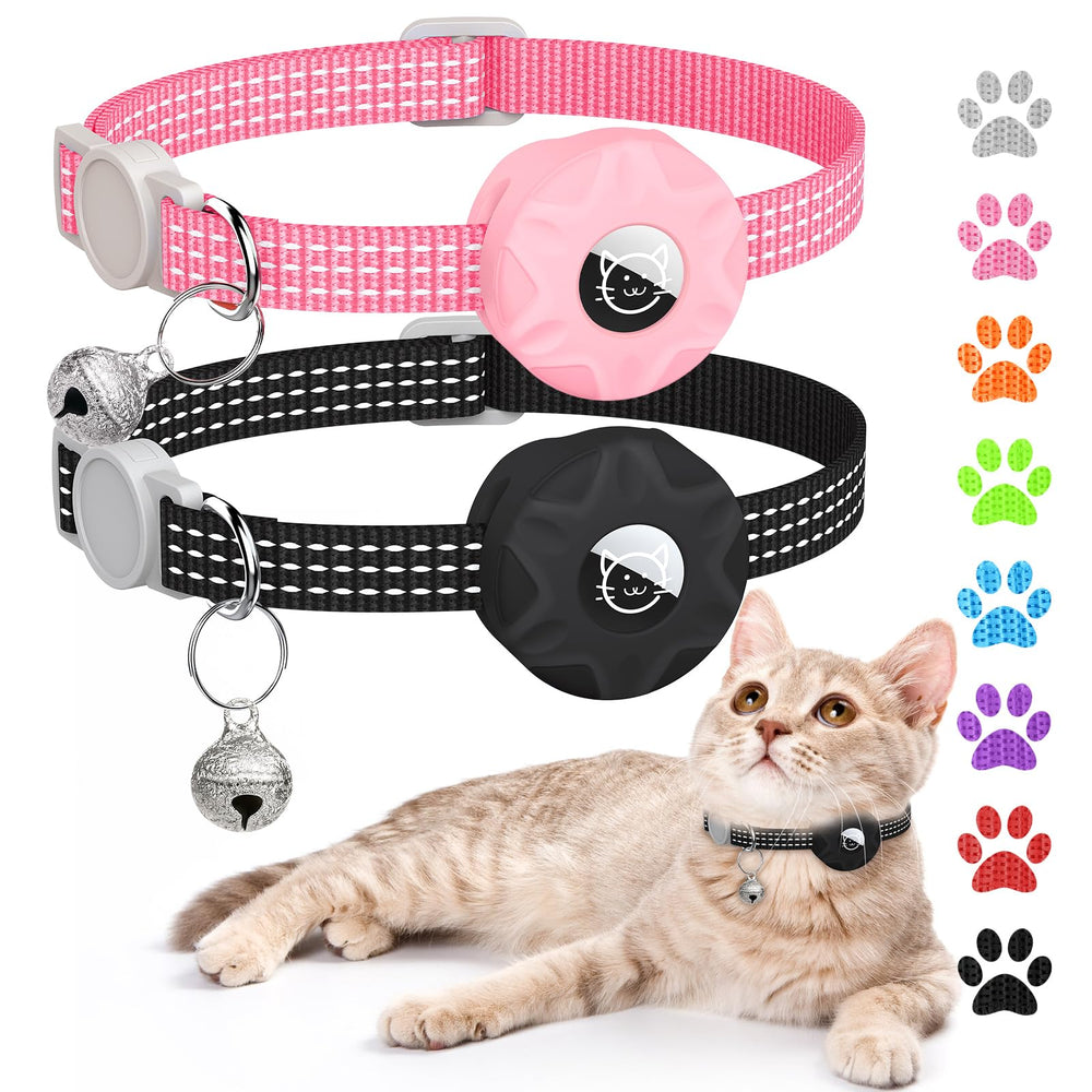 Hoeraonr AirTag cat collar with reflective buckle boosts nighttime visibility.