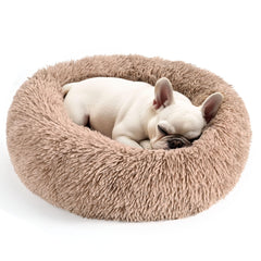 Hoewina camel donut bed front view showcases cozy round shape for snug naps.
