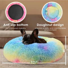 Hoewina dog bed rainbow color closeup highlighting soft plush fabric warmth