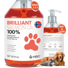 Hofseth BioCare salmon oil for dogs bottle promotes healthy skin and coat.
