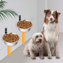 HOFURME wall-mounted dog bowl setup demonstrating adjustable height for comfortable feeding.