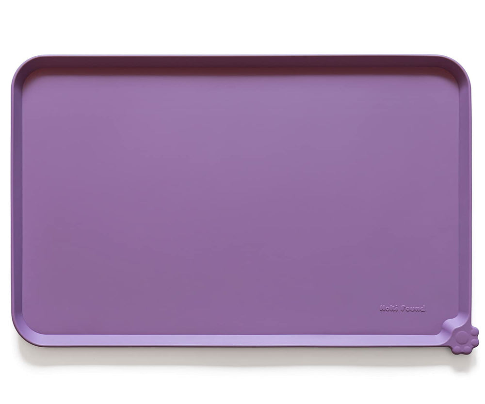 Hoki Found amethyst pet food tray full view showing large surface for dual bowls