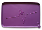 Hoki Found Eggplant feeding mat at angle highlights high lip spill protection