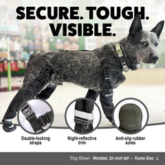 Hokkaido Paws Kuma boot featuring detachable suspenders for secure fit