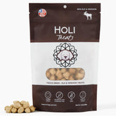 HOLI Elk & Venison freeze-dried dog treats packaging shows USA-made quality