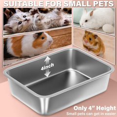 Holintan stainless steel litter box entry height — 4-inch opening for small pets.