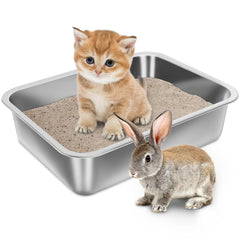 Holintan stainless steel litter box front view — durable, easy-to-clean surface.