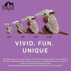 Hollypet Armadillo plush toy gray 14in closeup fabric highlights soft, plush surface ideal for gentle chewers.
