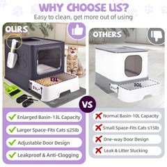 Homagico drawer-litter-box-drawer-open shows convenient, time-saving cleaning design.