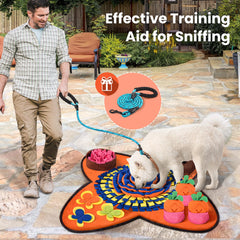 HOMAGICO Snuffle Mat 32x20 side view with leash demonstrates easy indoor/outdoor setup for pets.