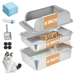 Homegroove stainless steel sifting litter box top view shows pine pellets ready for waste separation.