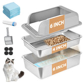 Homegroove stainless steel sifting litter box shown full for pine pellets and easy cleaning