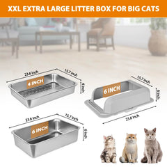 Homegroove XL stainless steel litter box with bottom pan for larger cats