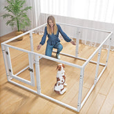 Homelio clear pet playpen front view—transparent panels for easy supervision.