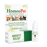 HomeoPet Anxiety Relief bottle closeup showing natural calming support for anxious dogs and cats.