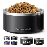 Homerunpet double-wall stainless steel dog bowls keep water cold and food fresh longer.