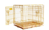 Homey Pet 24in gold folding dog crate for travel and space-saving storage.