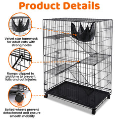 Homey Pet 50-inch cat cage hammock image showcases velvet-soft hammock for comfy naps.