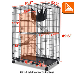 Homey Pet 50-inch cat cage top-down layout highlights modular shelves for flexible play areas.
